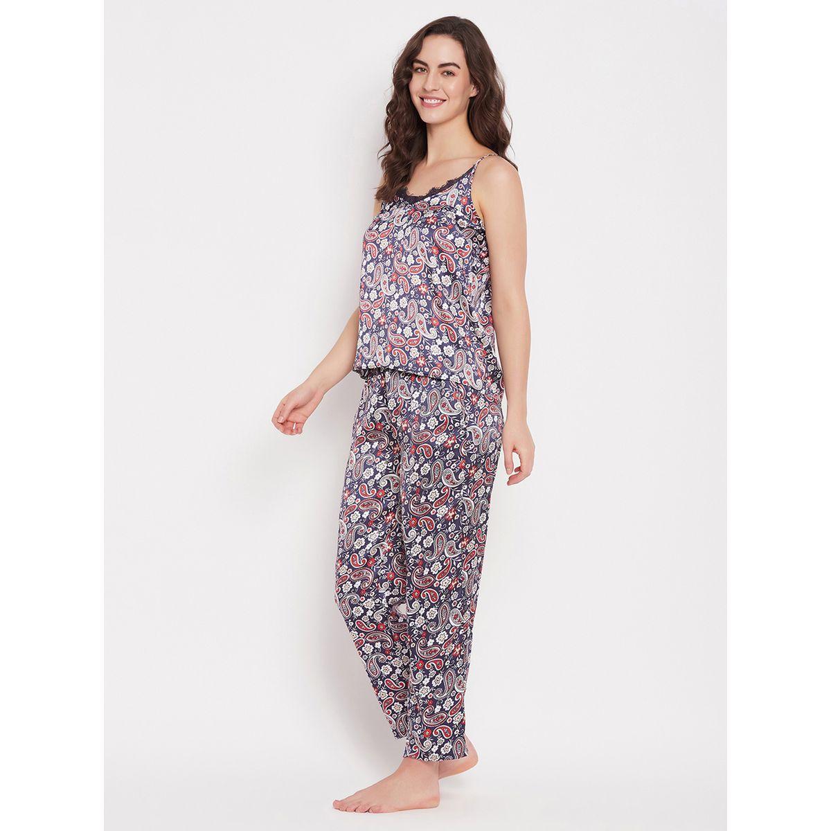 Clovia Paisley Print Satin Cami Top and Pyjama Set-women-clothing-nightwear-pyjamas-longsets-image-4