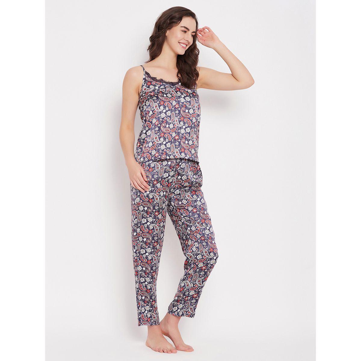 مجموعة من بنطال بيجاما وبلوزة كامي ساتان بطبعة بيزلي-women-clothing-nightwear-pyjamas-longsets-image-5