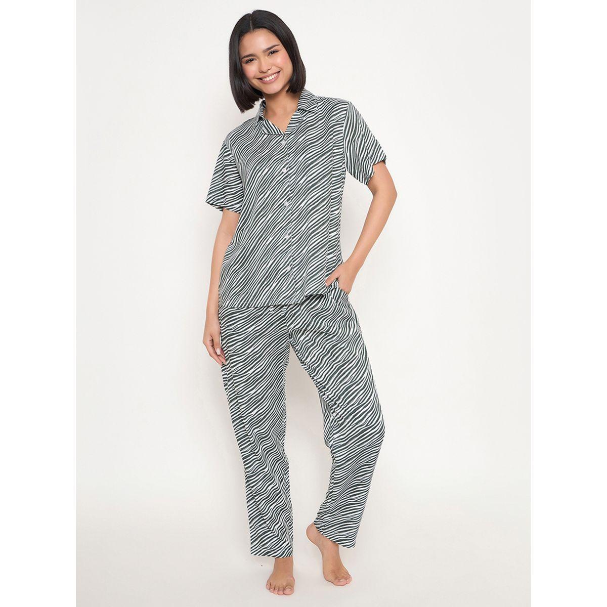 Clovia Zebra Print Button Down Shirt and Pyjama Set-women-clothing-nightwear-pyjamas-longsets-image-2