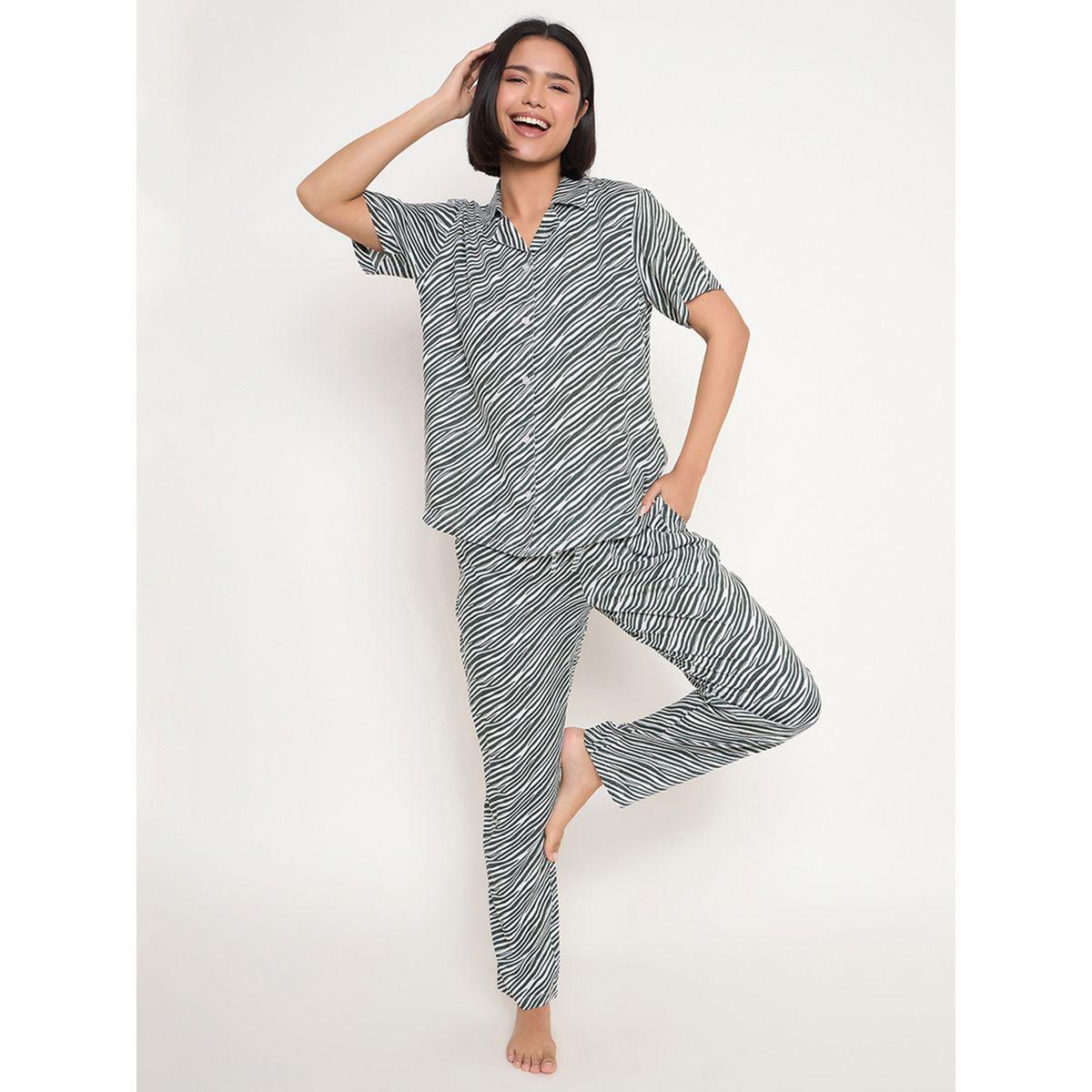Clovia Zebra Print Button Down Shirt and Pyjama Set-women-clothing-nightwear-pyjamas-longsets-image-3