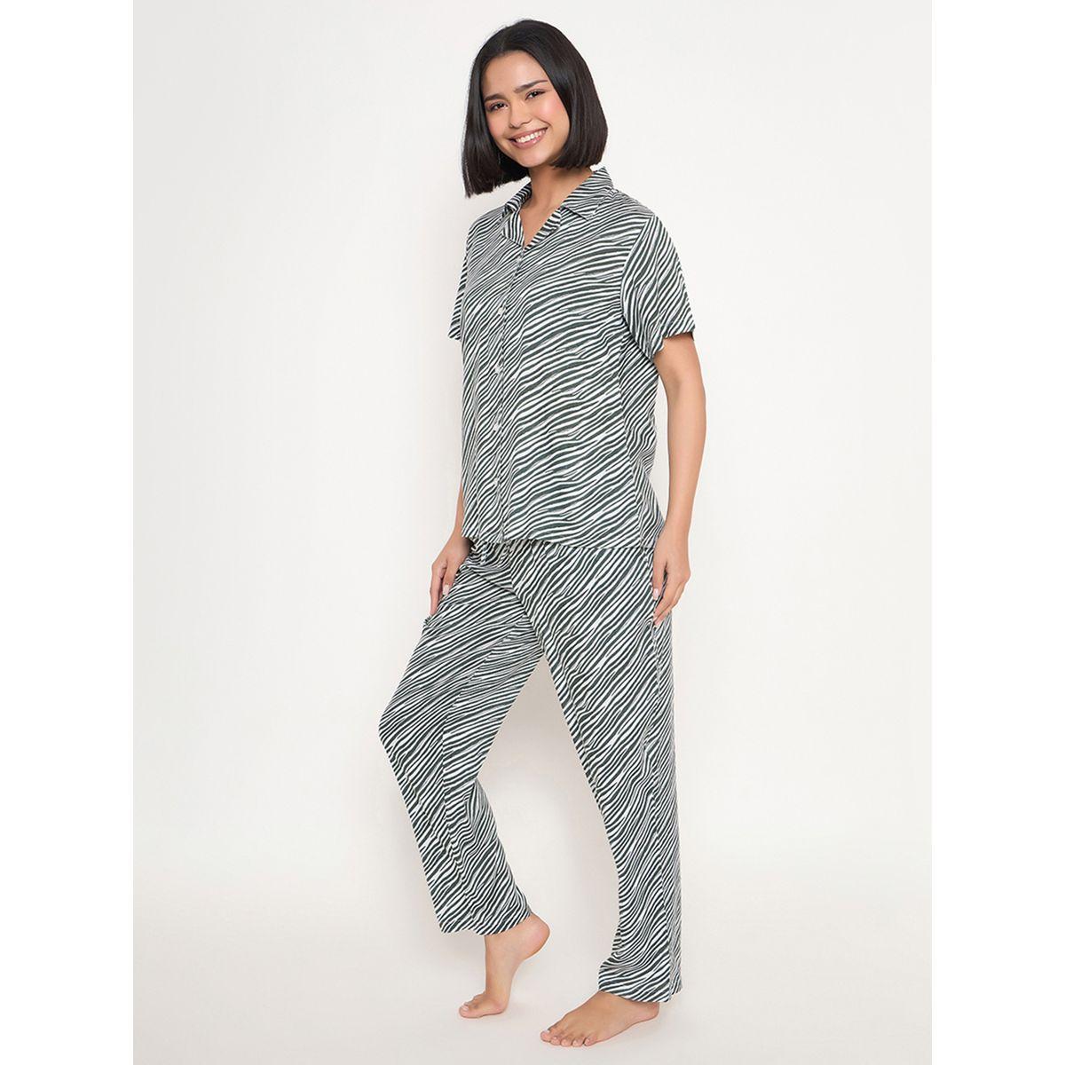 Clovia Zebra Print Button Down Shirt and Pyjama Set-women-clothing-nightwear-pyjamas-longsets-image-4