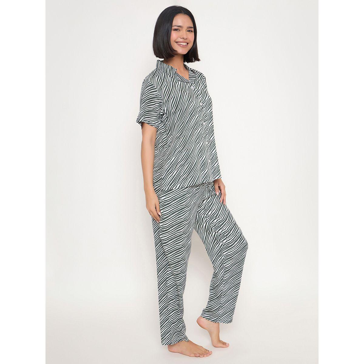 Clovia Zebra Print Button Down Shirt and Pyjama Set-women-clothing-nightwear-pyjamas-longsets-image-5