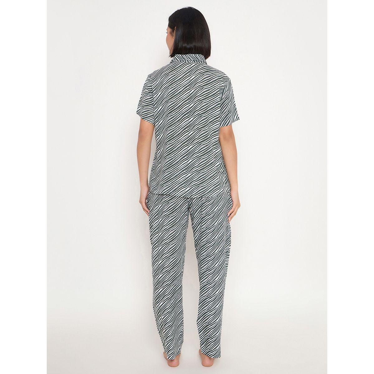 Clovia Zebra Print Button Down Shirt and Pyjama Set-women-clothing-nightwear-pyjamas-longsets-image-6