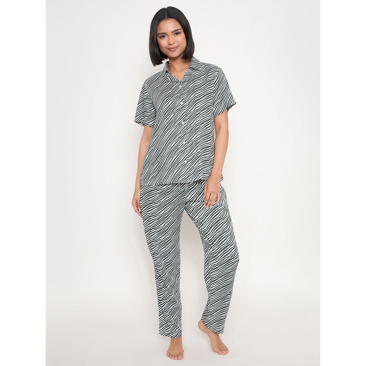 Clovia Zebra Print Button Down Shirt and Pyjama Set-women-clothing-nightwear-pyjamas-longsets-image-9