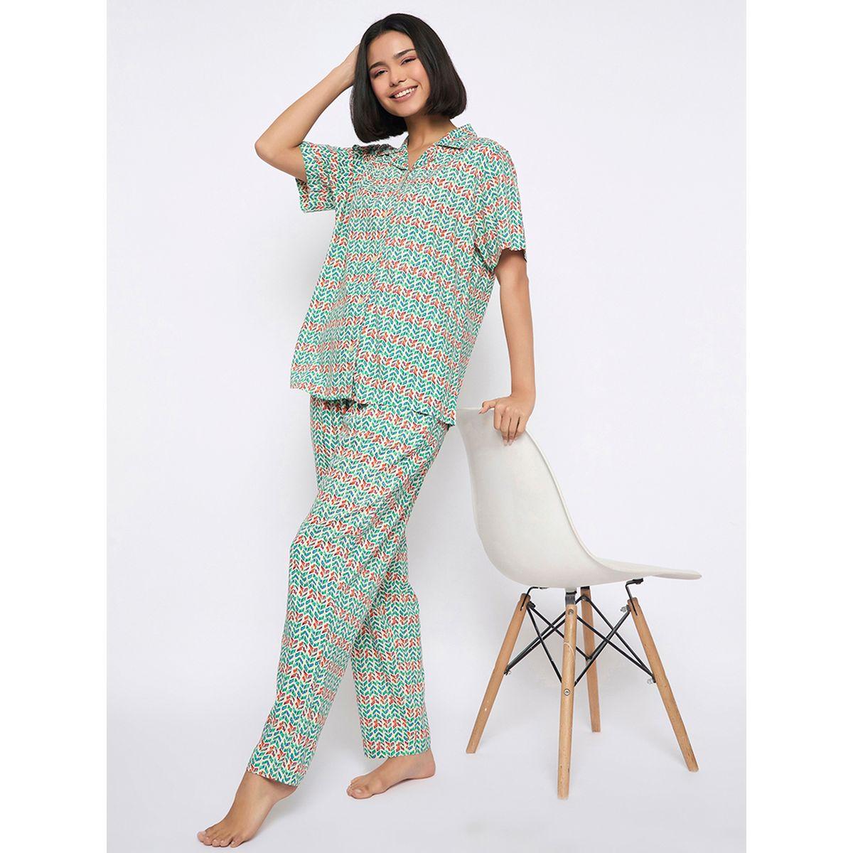 Clovia All-Over Print Button Down Shirt and Pyjama Set-women-clothing-nightwear-pyjamas-longsets-image-1