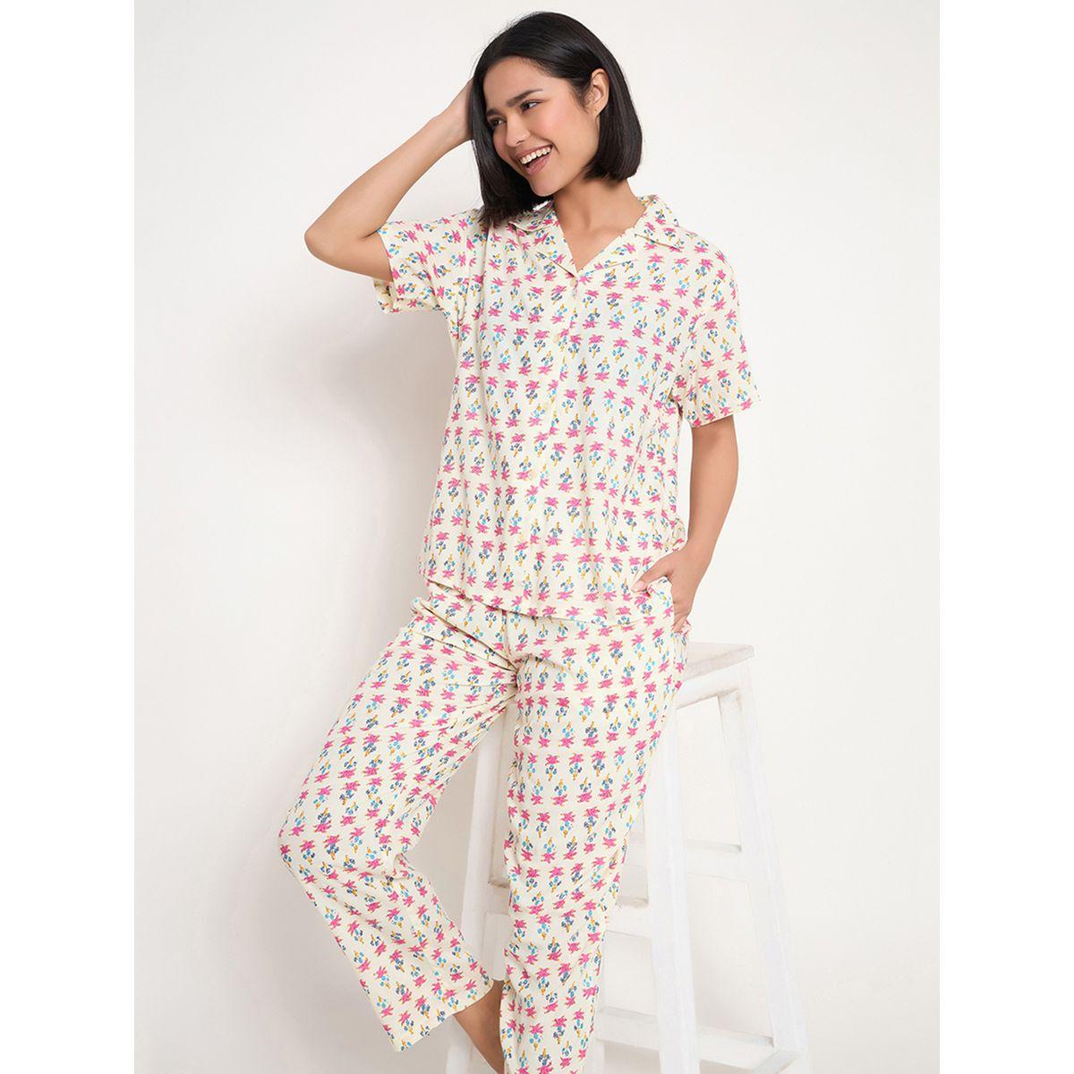 Clovia All-Over Print Button Down Shirt and Pyjama Set-women-clothing-nightwear-pyjamas-longsets-image-1