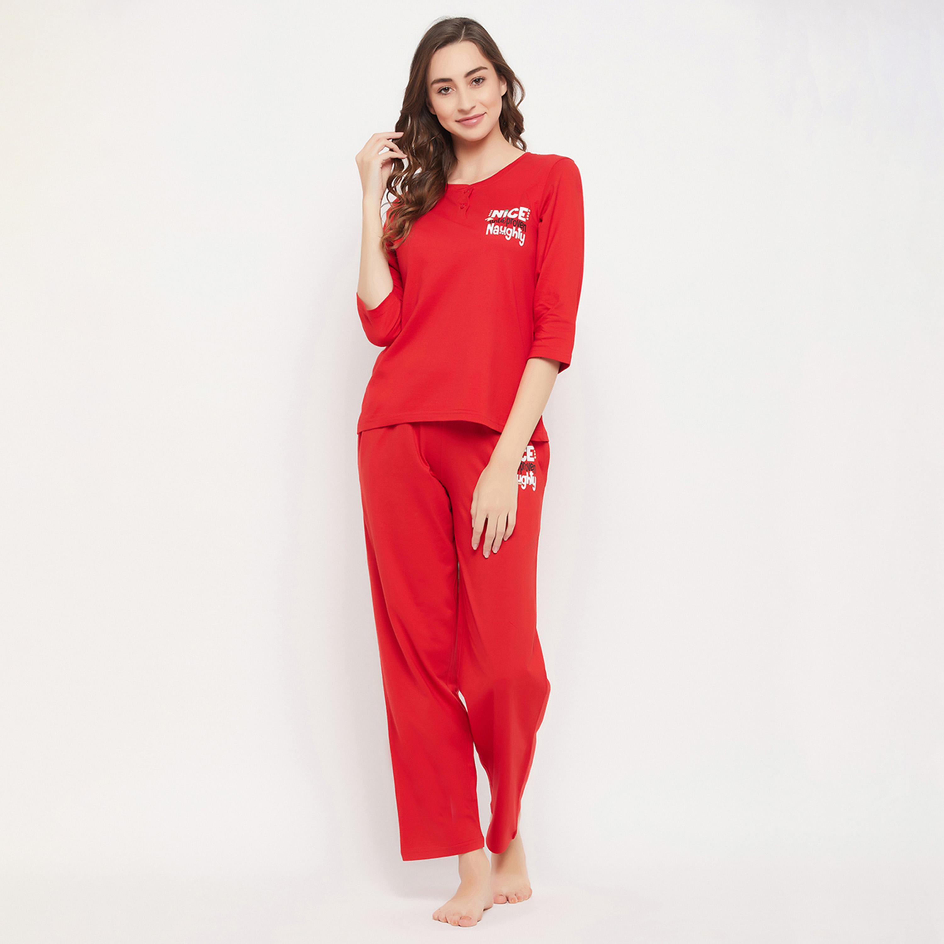 كلوفيا - بيجاما توب قطني بطبعة نصية-women-clothing-nightwear-pyjamas-longsets-image-1