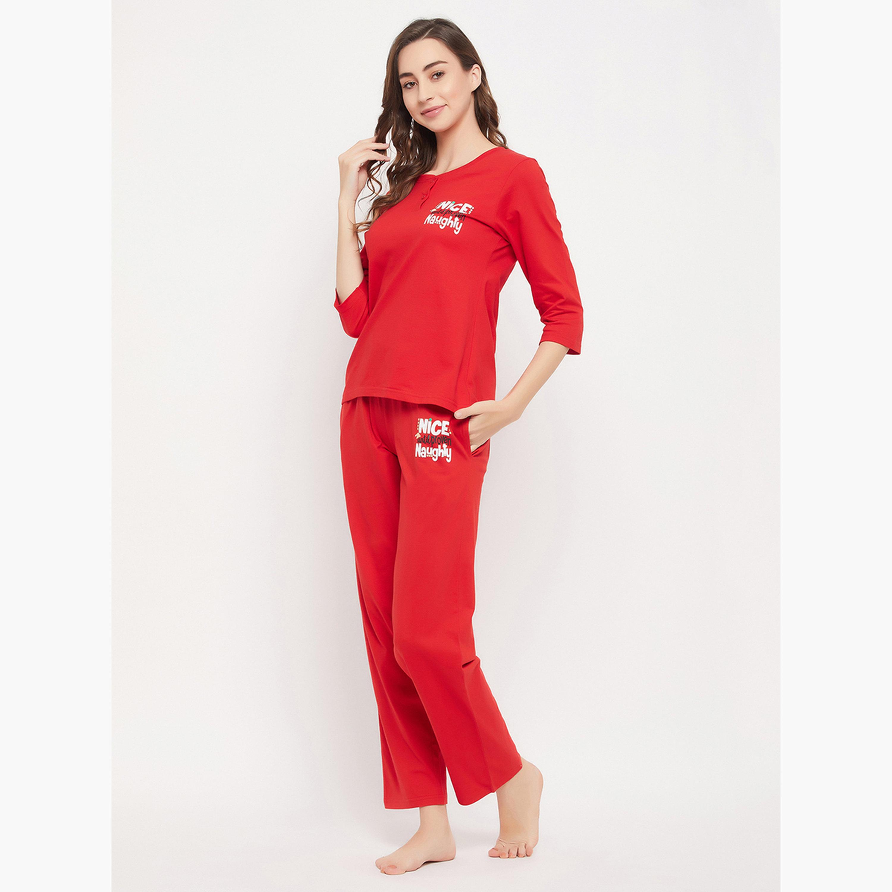 Clovia Text Print Cotton Top and Pyjama Set-women-clothing-nightwear-pyjamas-longsets-image-3