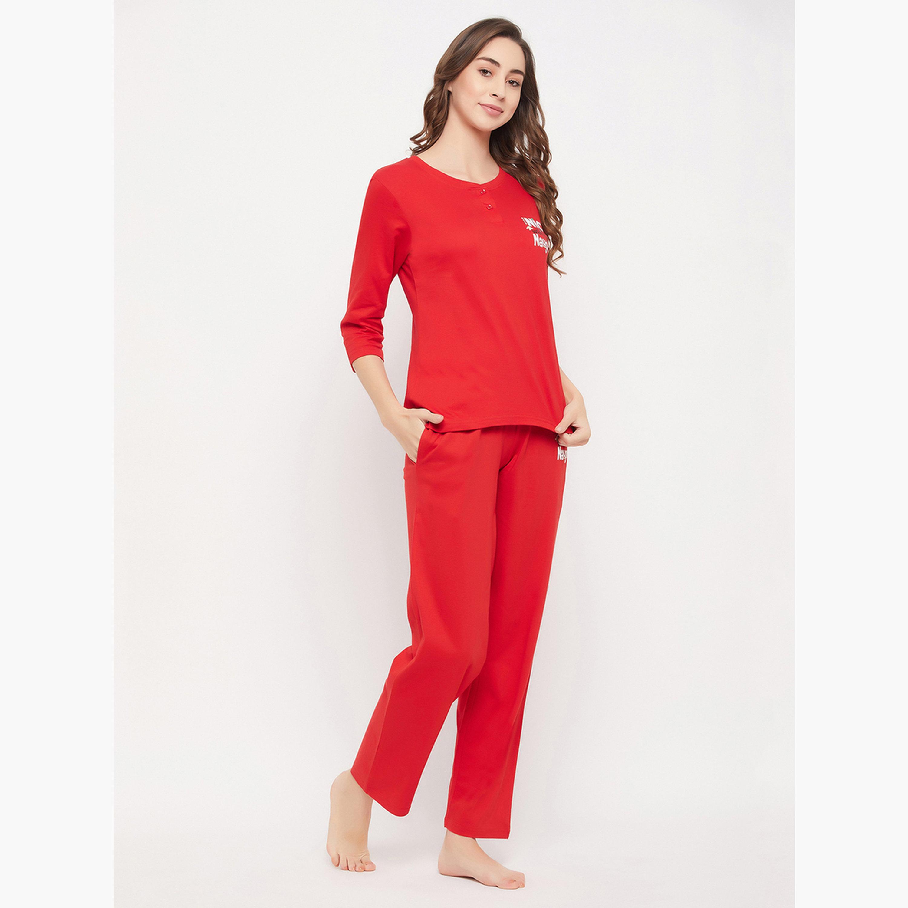 Clovia Text Print Cotton Top and Pyjama Set-women-clothing-nightwear-pyjamas-longsets-image-4