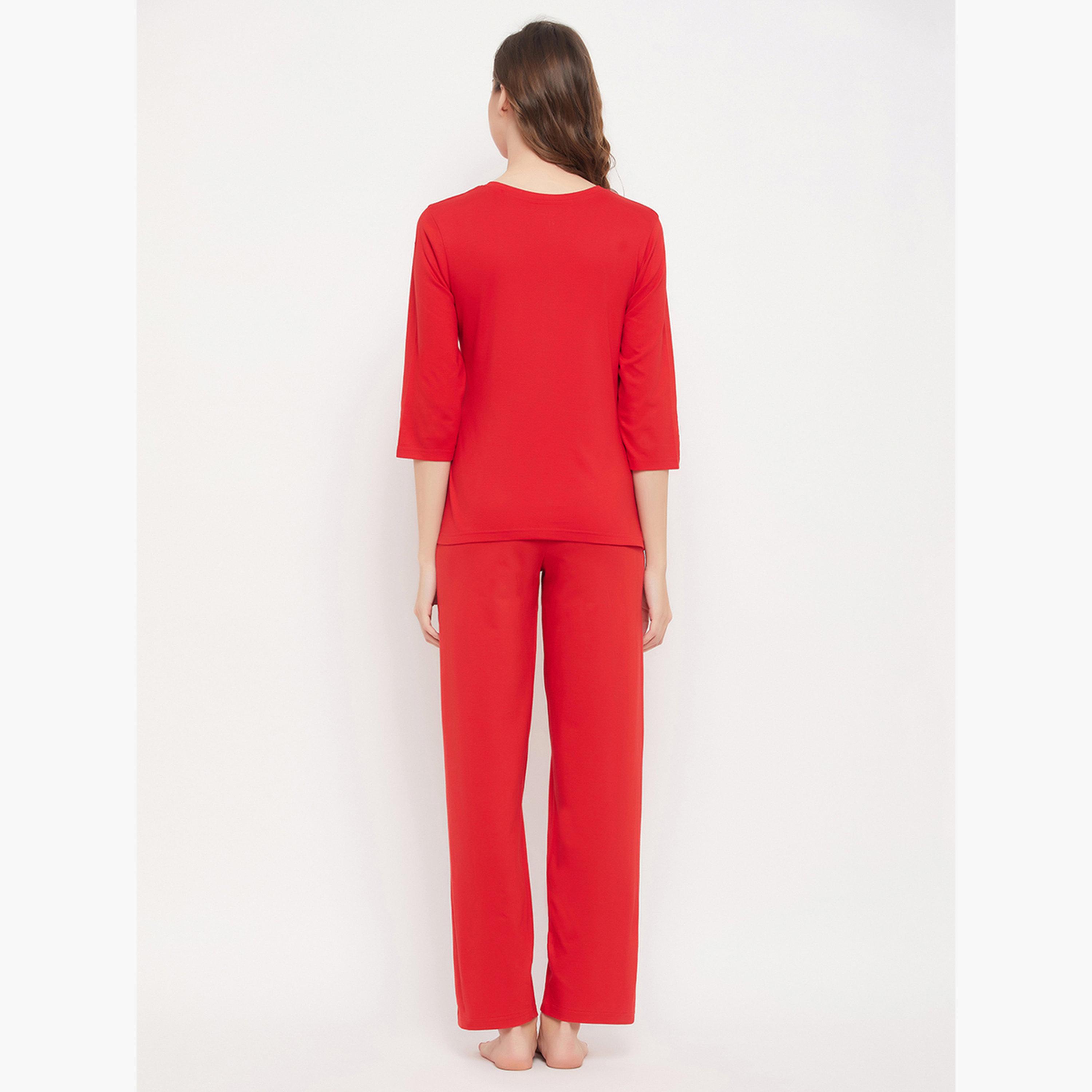 كلوفيا - بيجاما توب قطني بطبعة نصية-women-clothing-nightwear-pyjamas-longsets-image-5