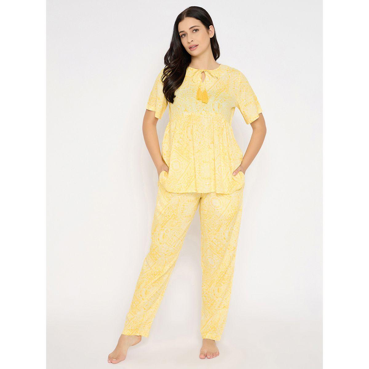 Clovia Printed Short Sleeve Peplum Top and Pyjama Set-women-clothing-nightwear-pyjamas-longsets-image-2