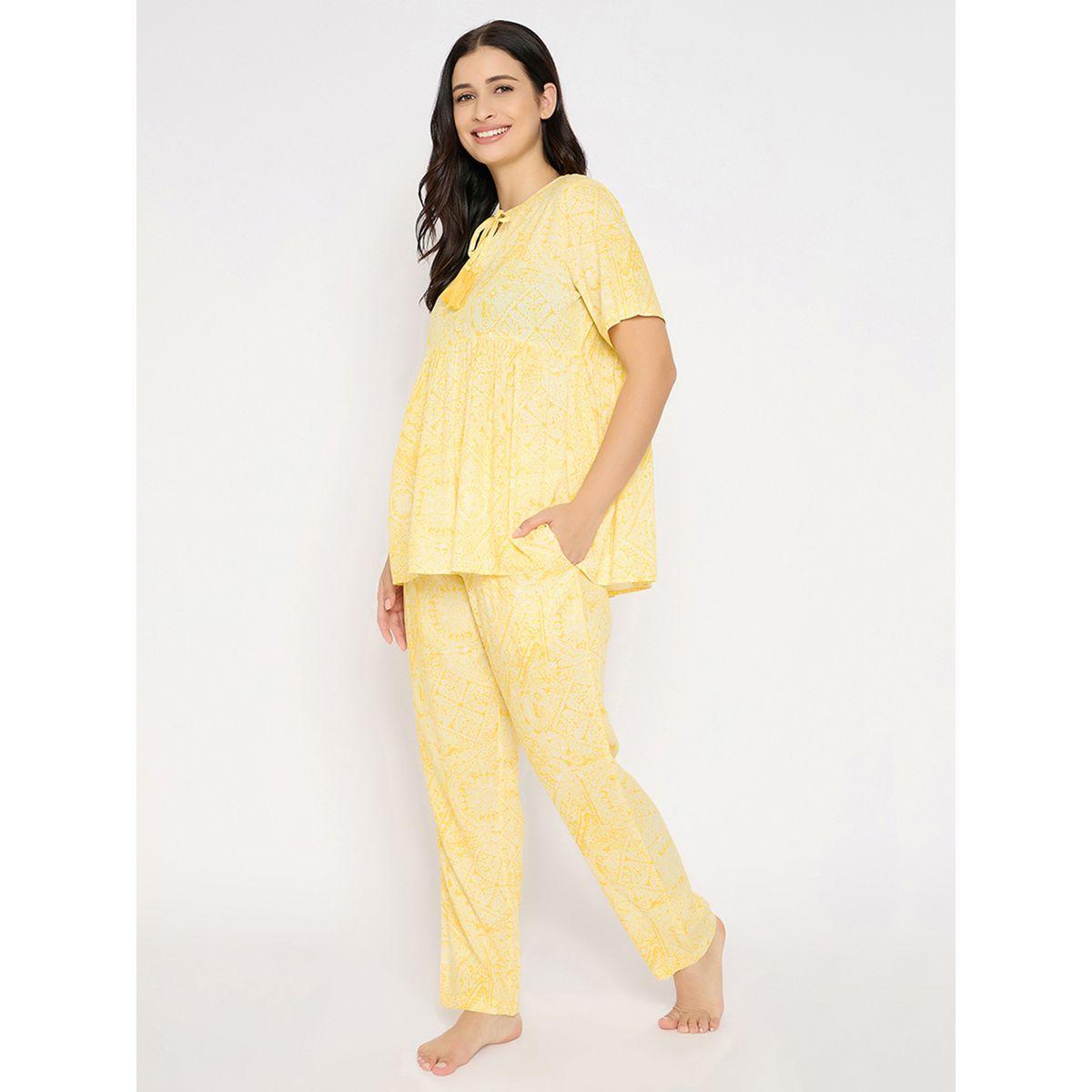 Clovia Printed Short Sleeve Peplum Top and Pyjama Set-women-clothing-nightwear-pyjamas-longsets-image-4