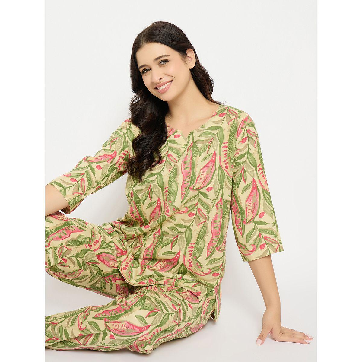 طقم بيجاما من بنطال وبلوزة بطبعة أوراق شجر-women-clothing-nightwear-pyjamas-longsets-image-8