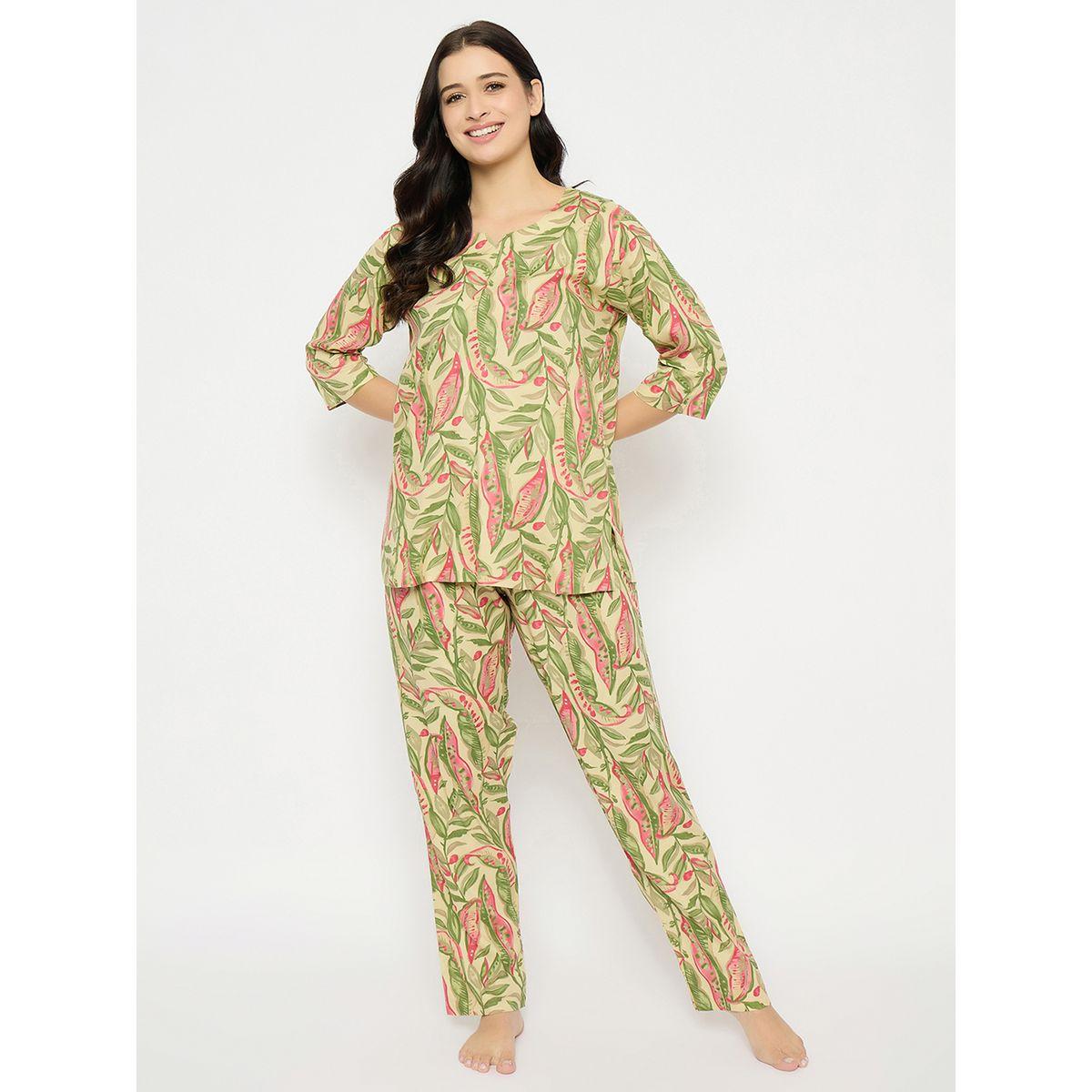 طقم بيجاما من بنطال وبلوزة بطبعة أوراق شجر-women-clothing-nightwear-pyjamas-longsets-image-7