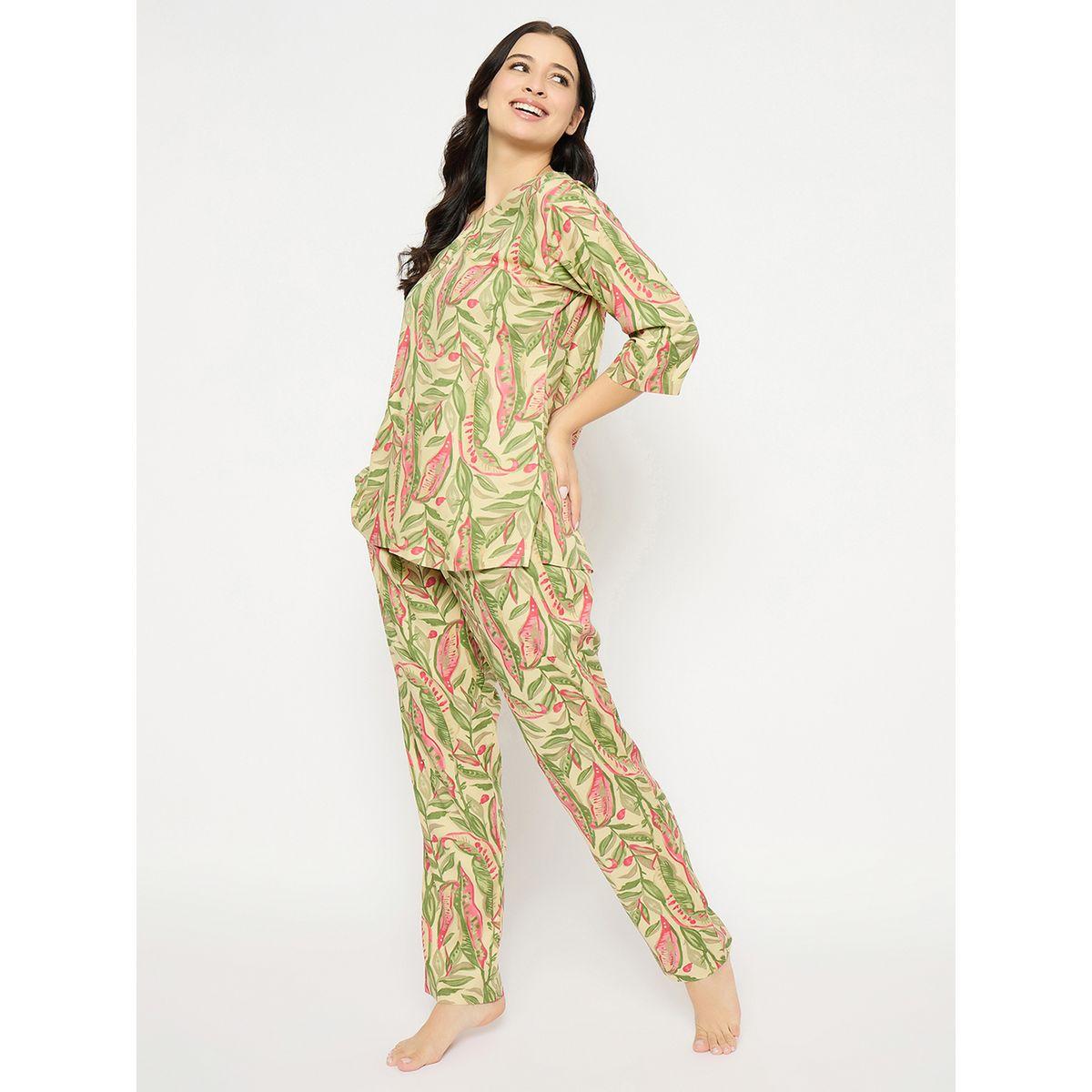 طقم بيجاما من بنطال وبلوزة بطبعة أوراق شجر-women-clothing-nightwear-pyjamas-longsets-image-6