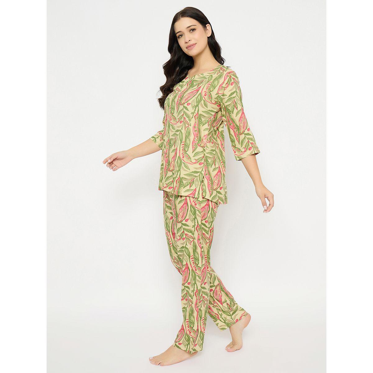 طقم بيجاما من بنطال وبلوزة بطبعة أوراق شجر-women-clothing-nightwear-pyjamas-longsets-image-5
