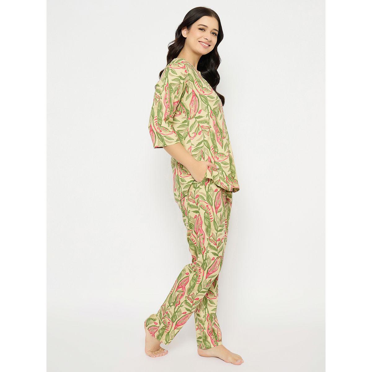 طقم بيجاما من بنطال وبلوزة بطبعة أوراق شجر-women-clothing-nightwear-pyjamas-longsets-image-4