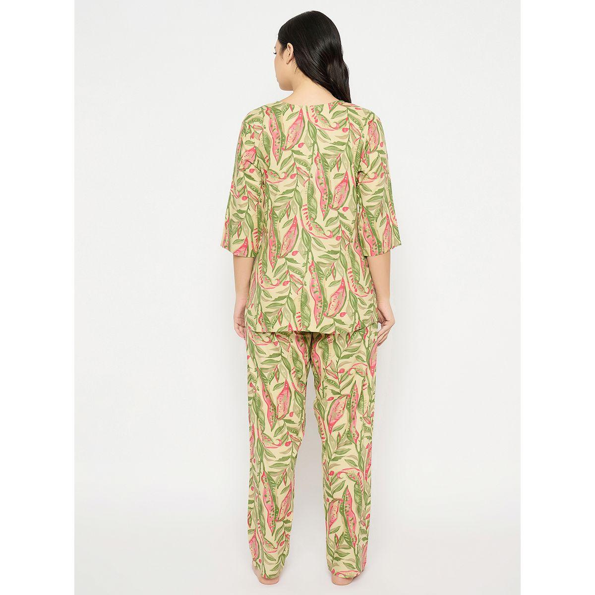 طقم بيجاما من بنطال وبلوزة بطبعة أوراق شجر-women-clothing-nightwear-pyjamas-longsets-image-3