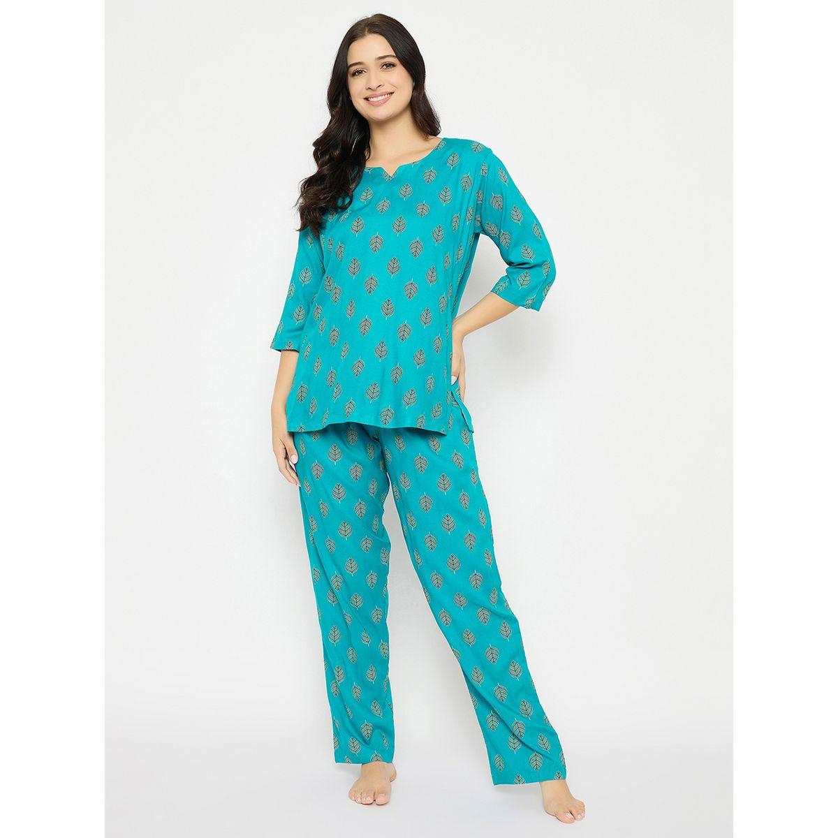 مجموعة من بنطال بيجاما وبلوزة بطبعة أوراق شجر-women-clothing-nightwear-pyjamas-longsets-image-2