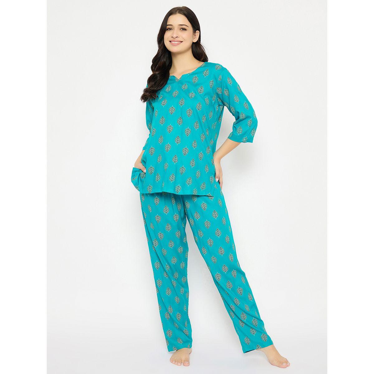 مجموعة من بنطال بيجاما وبلوزة بطبعة أوراق شجر-women-clothing-nightwear-pyjamas-longsets-image-3