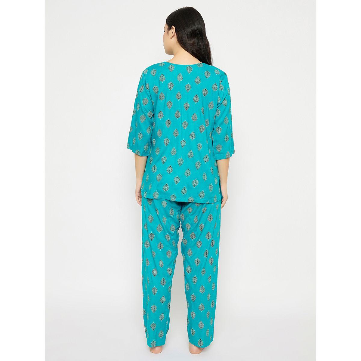 Clovia Leaf Print Notch Neck Top and Pyjama Set-women-clothing-nightwear-pyjamas-longsets-image-6