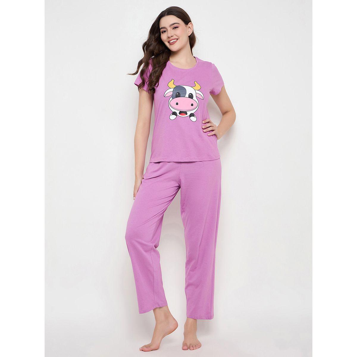 Clovia Graphic Print Short Sleeve T-Shirt and Pyjama Set-women-clothing-nightwear-pyjamas-longsets-image-3