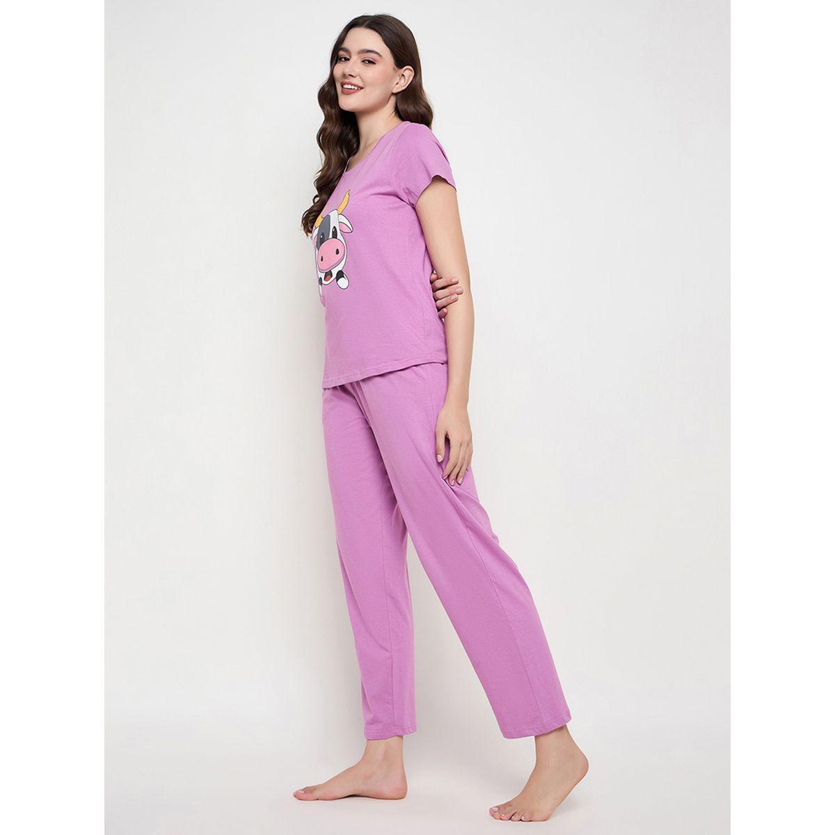 Clovia Graphic Print Short Sleeve T-Shirt and Pyjama Set-women-clothing-nightwear-pyjamas-longsets-image-4