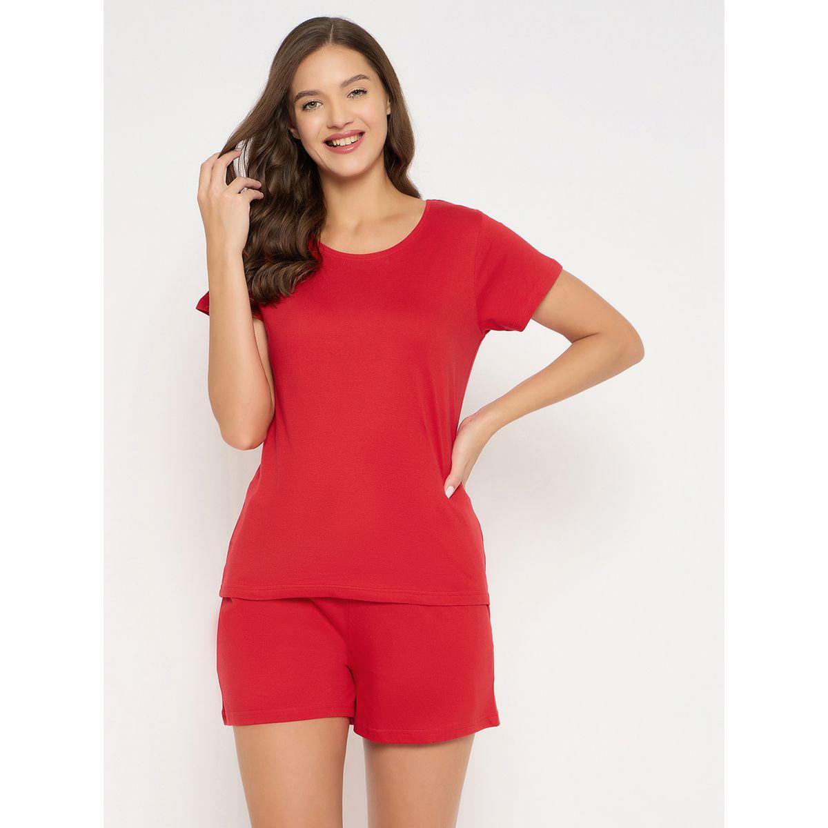 مجموعة من شورت وبلوزة سادة بأكمام قصيرة-women-clothing-nightwear-pyjamas-shortsets-image-7