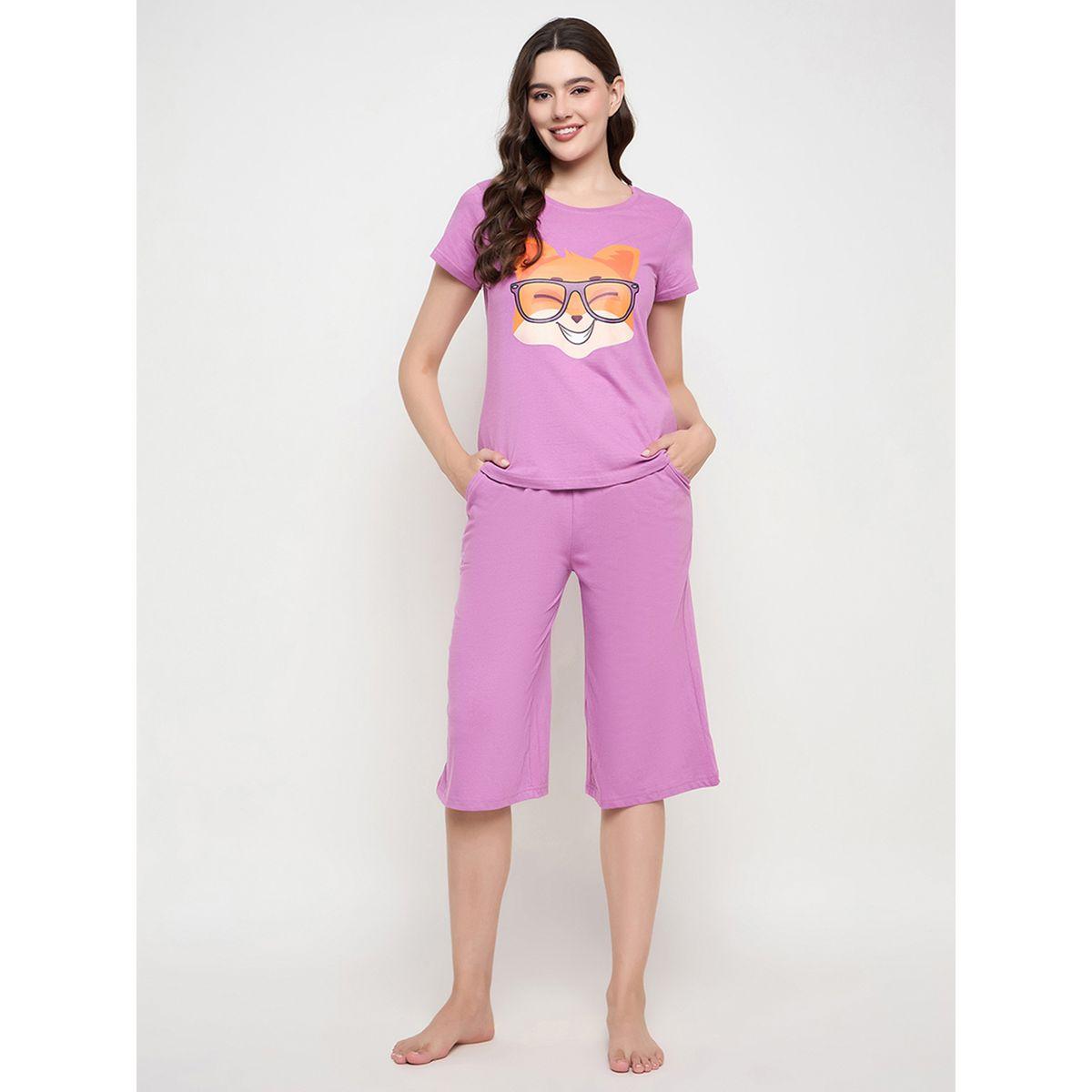 مجموعة من بنطال كابري وبلوزة بطبعة جرافيك-women-clothing-nightwear-pyjamas-longsets-image-2