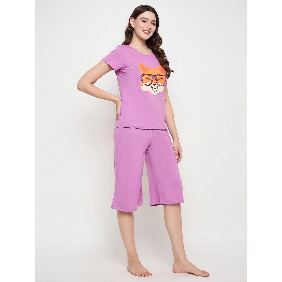 Clovia Graphic Print Cotton Top and Solid Capri Set-women-clothing-nightwear-pyjamas-longsets-image-5