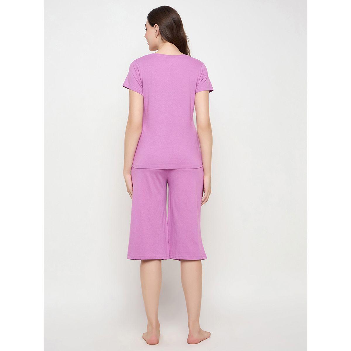 Clovia Graphic Print Cotton Top and Solid Capri Set-women-clothing-nightwear-pyjamas-longsets-image-6