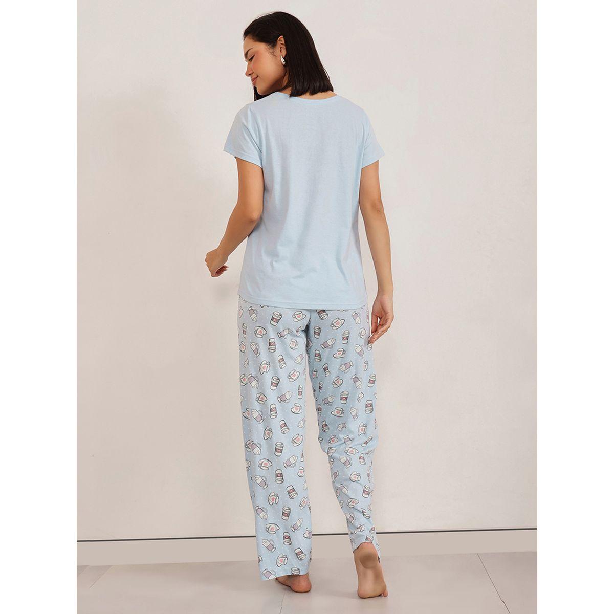 Clovia Solid Round Neck T-Shirt and Printed Pyjama Set-women-clothing-nightwear-pyjamas-longsets-image-5