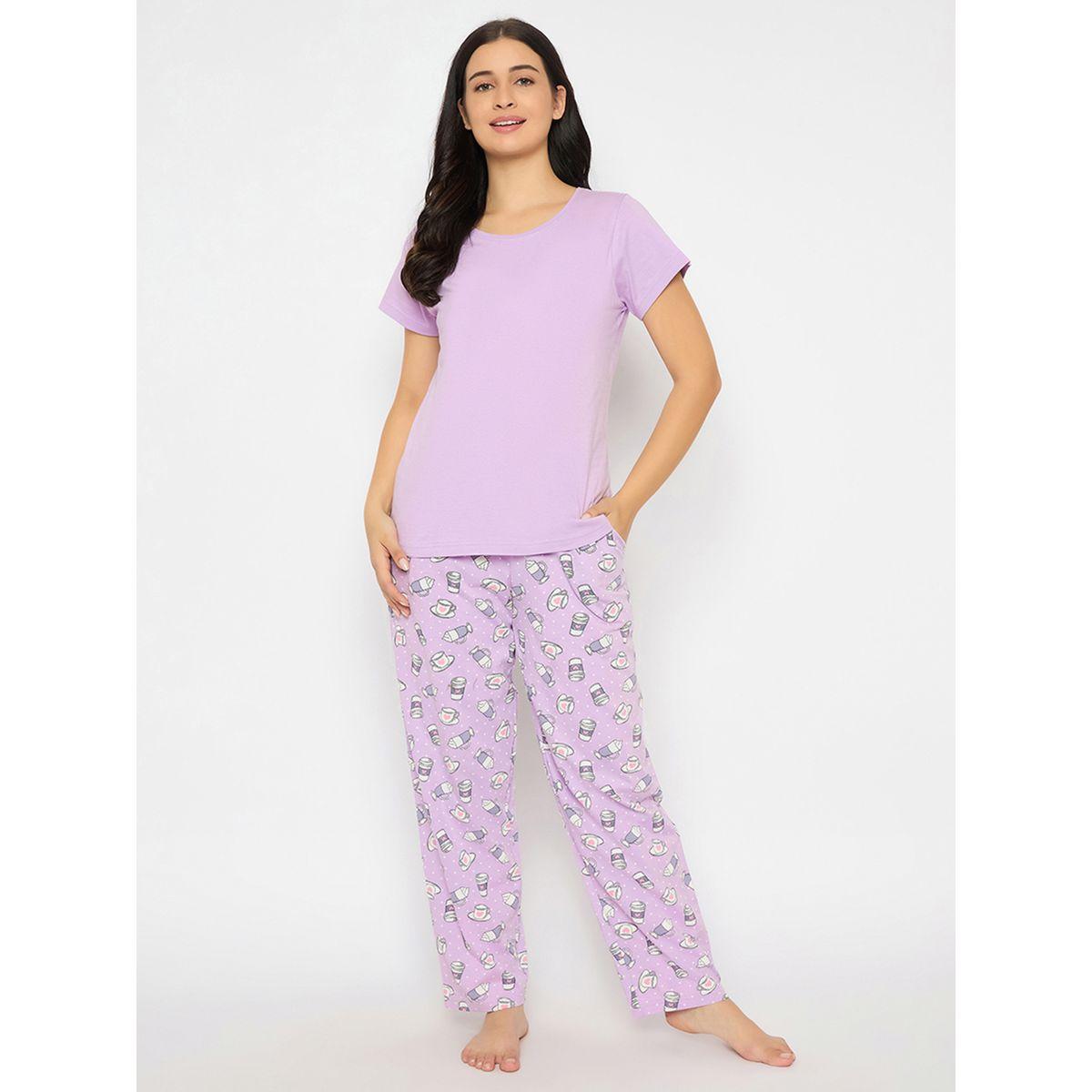 طقم بيجاما من بنطال وتيشيرت سادة بأكمام قصيرة-women-clothing-nightwear-pyjamas-longsets-image-1