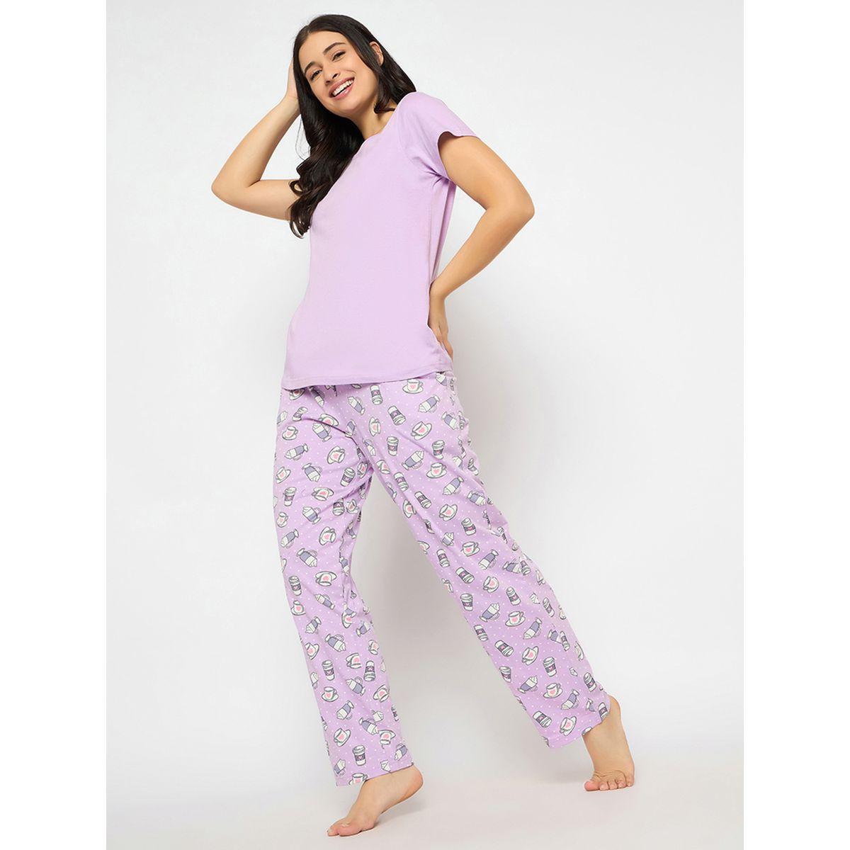 طقم بيجاما من بنطال وتيشيرت سادة بأكمام قصيرة-women-clothing-nightwear-pyjamas-longsets-image-2