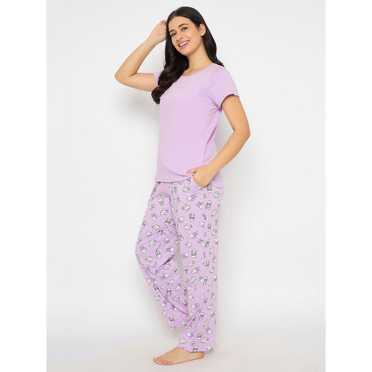 طقم بيجاما من بنطال وتيشيرت سادة بأكمام قصيرة-women-clothing-nightwear-pyjamas-longsets-image-3