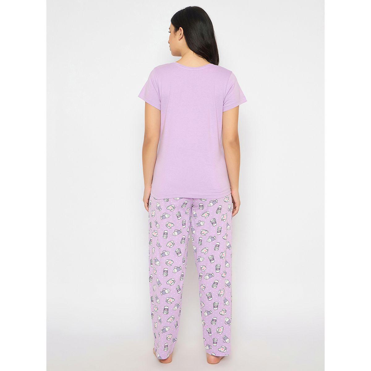 Clovia Solid Round Neck T-Shirt and Printed Pyjama Set-women-clothing-nightwear-pyjamas-longsets-image-5