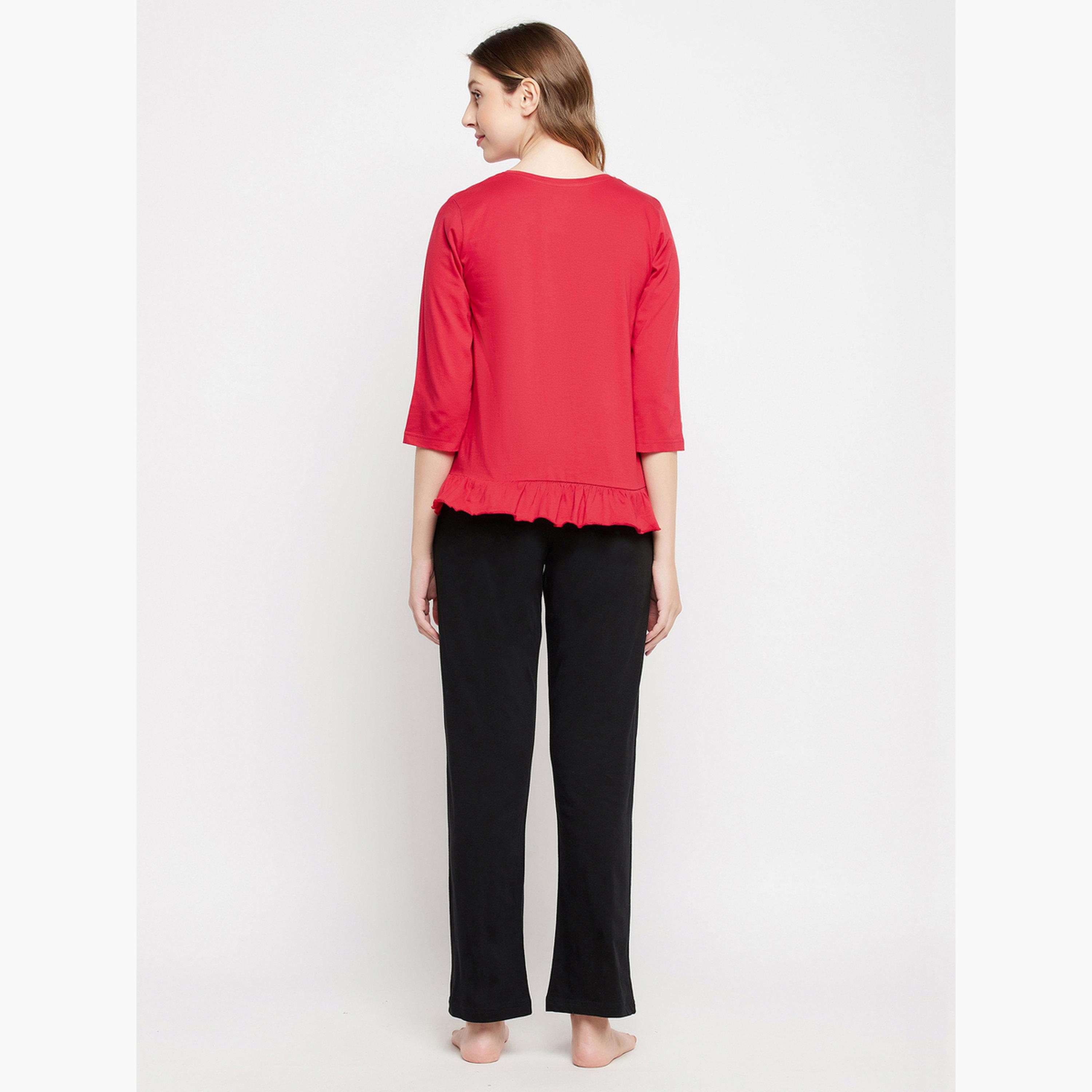 كلوفيا - بيجاما قميص بطبعة جرافيكية مع حافة مكشكشة-women-clothing-nightwear-pyjamas-longsets-image-6