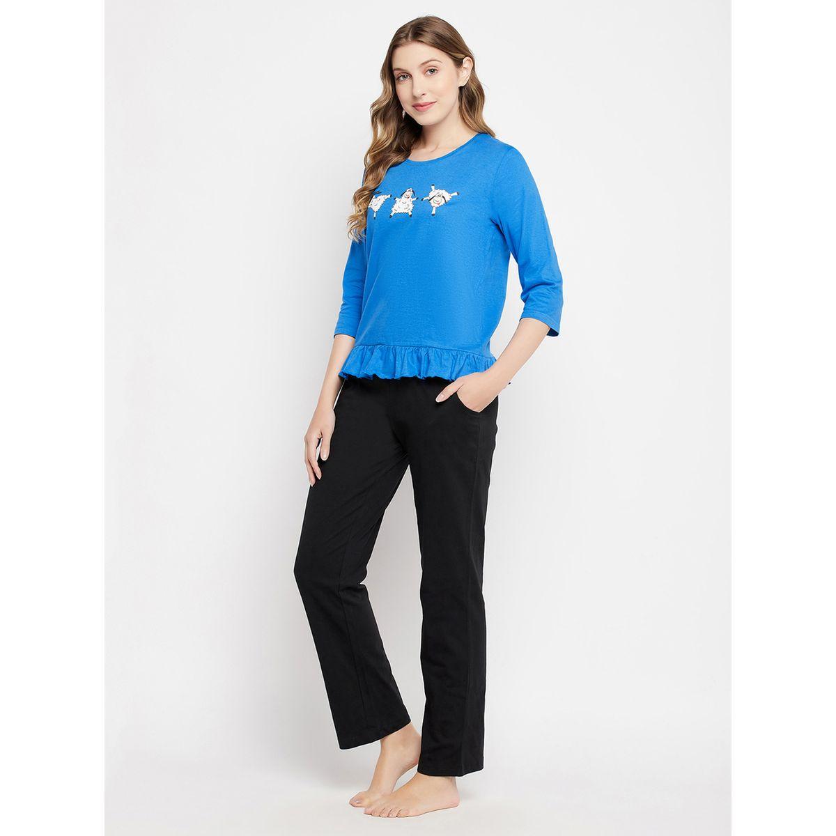 طقم بيجاما من بنطال وبلوزة بطبعة جرافيك وكشكش-women-clothing-nightwear-pyjamas-longsets-image-3