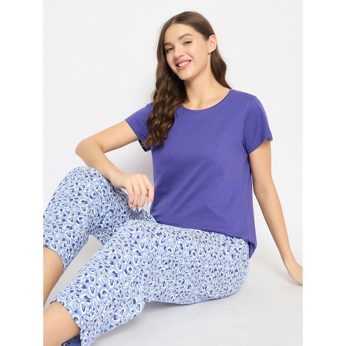 Clovia Solid Round Neck T-Shirt and Printed Pyjama Set-women-clothing-nightwear-pyjamas-longsets-image-1