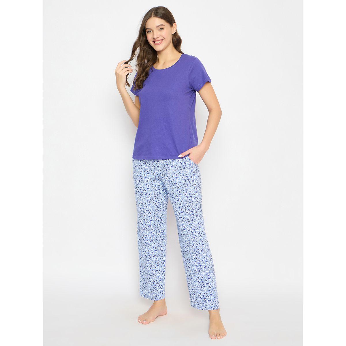 Clovia Solid Round Neck T-Shirt and Printed Pyjama Set-women-clothing-nightwear-pyjamas-longsets-image-3