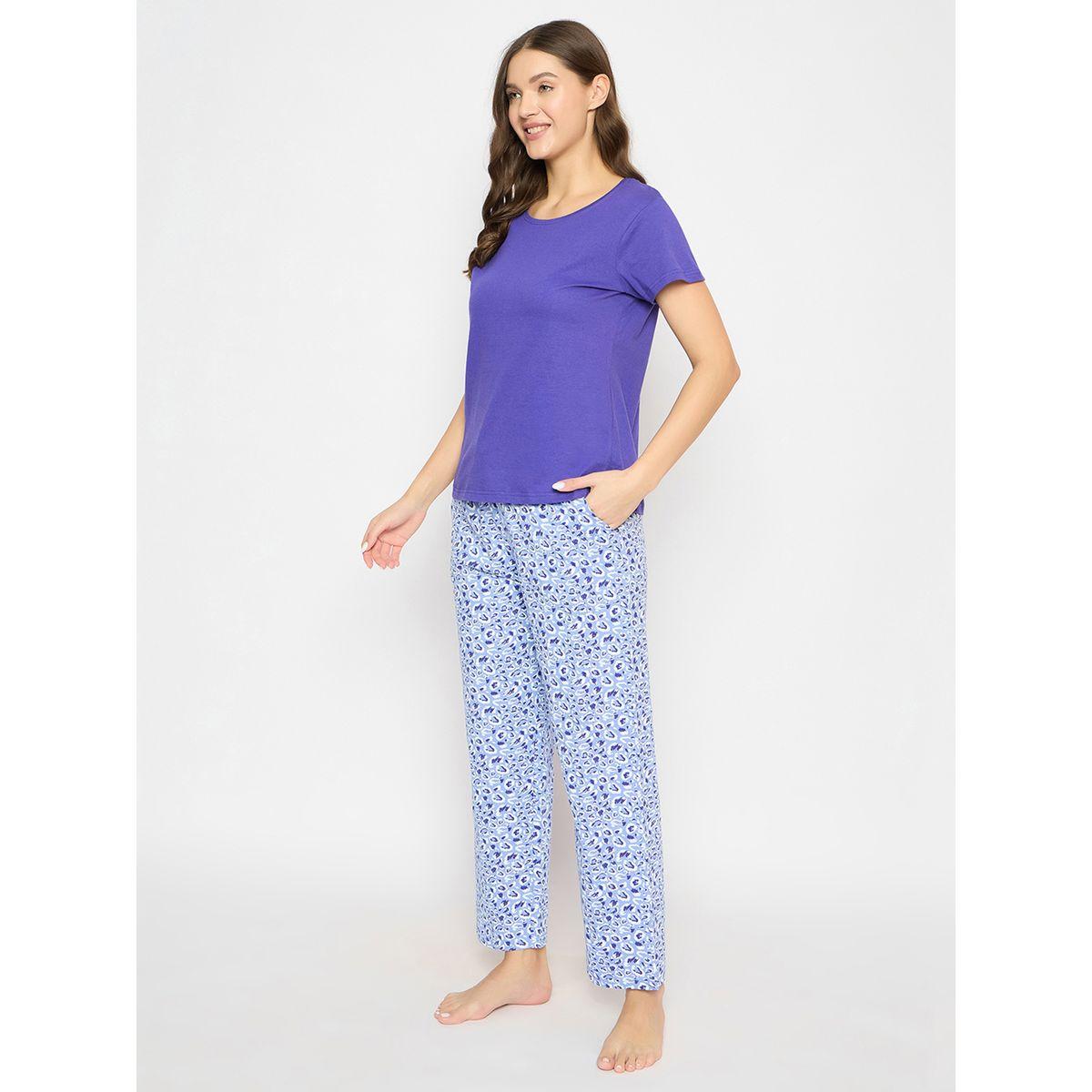 Clovia Solid Round Neck T-Shirt and Printed Pyjama Set-women-clothing-nightwear-pyjamas-longsets-image-4