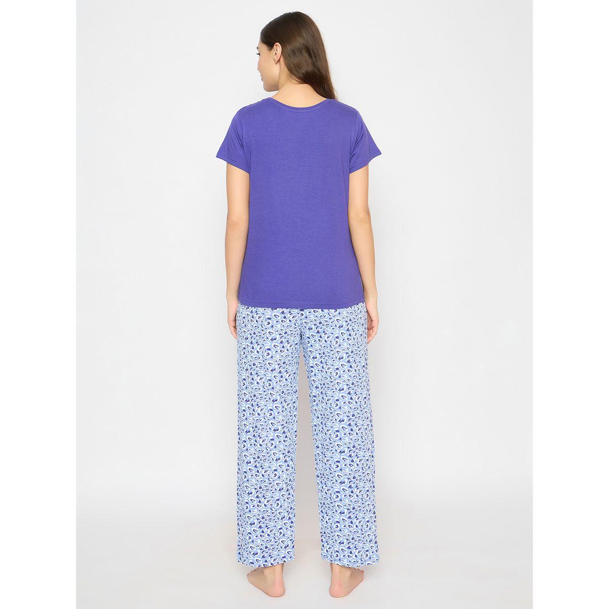 Clovia Solid Round Neck T-Shirt and Printed Pyjama Set-women-clothing-nightwear-pyjamas-longsets-image-6