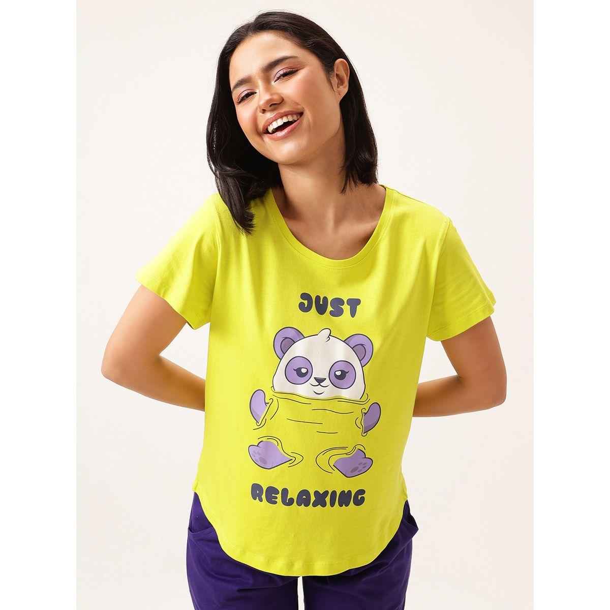 Clovia Graphic Print Short Sleeve Cotton T-Shirt and Drawstring Pyjama Set-women-clothing-nightwear-pyjamas-longsets-image-1