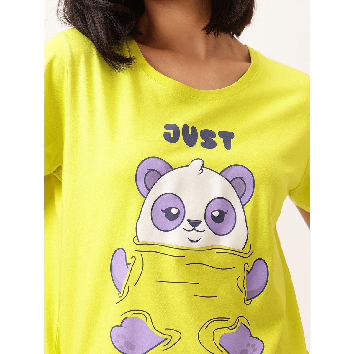 Clovia Graphic Print Short Sleeve Cotton T-Shirt and Drawstring Pyjama Set-women-clothing-nightwear-pyjamas-longsets-image-6