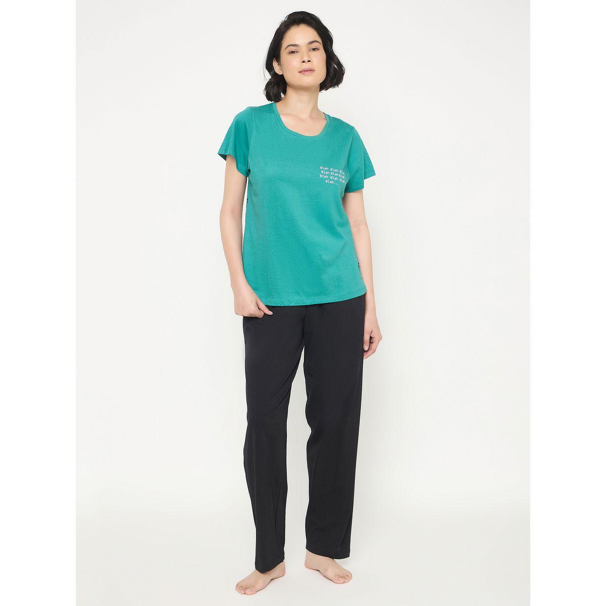 Clovia Typography Print Cotton T-Shirt and Pyjama Set-women-clothing-nightwear-pyjamas-longsets-image-3