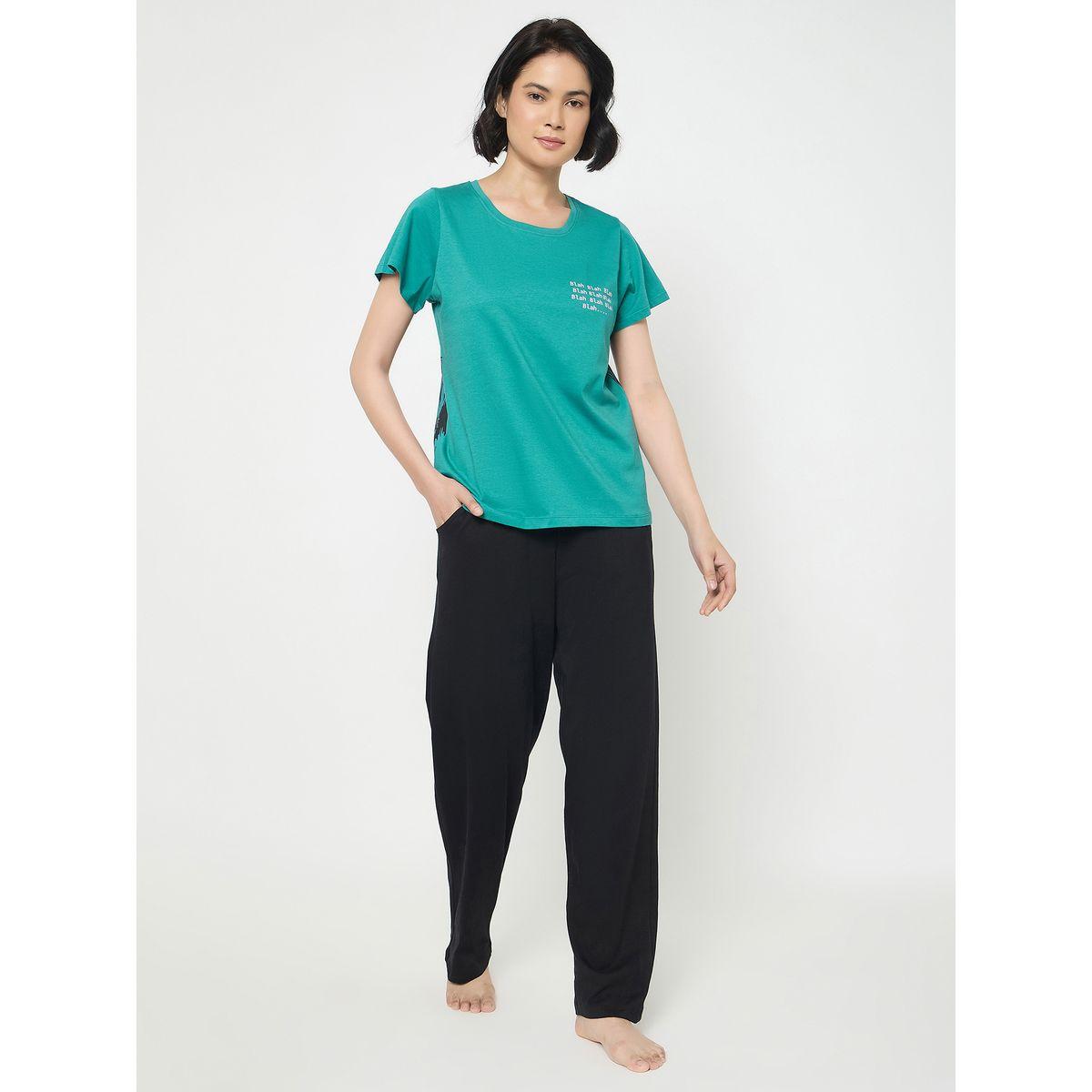 Clovia Typography Print Cotton T-Shirt and Pyjama Set-women-clothing-nightwear-pyjamas-longsets-image-4