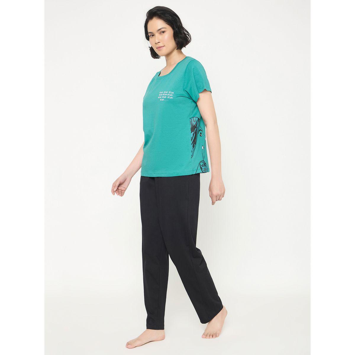 Clovia Typography Print Cotton T-Shirt and Pyjama Set-women-clothing-nightwear-pyjamas-longsets-image-5