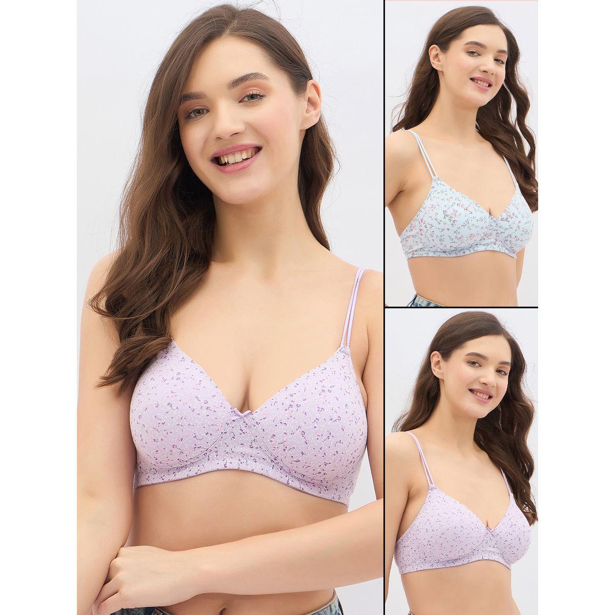 Clovia Set of 2 - Padded Non-Wired Full Coverage Floral Print T-Shirt Bra-women-clothing-lingerie-bras-image-1