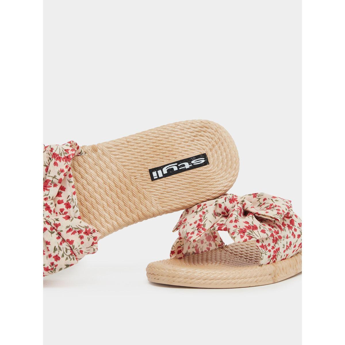 Styli Floral Print Bow Detail Slides-women-shoes-flipflopsandslides-image-3