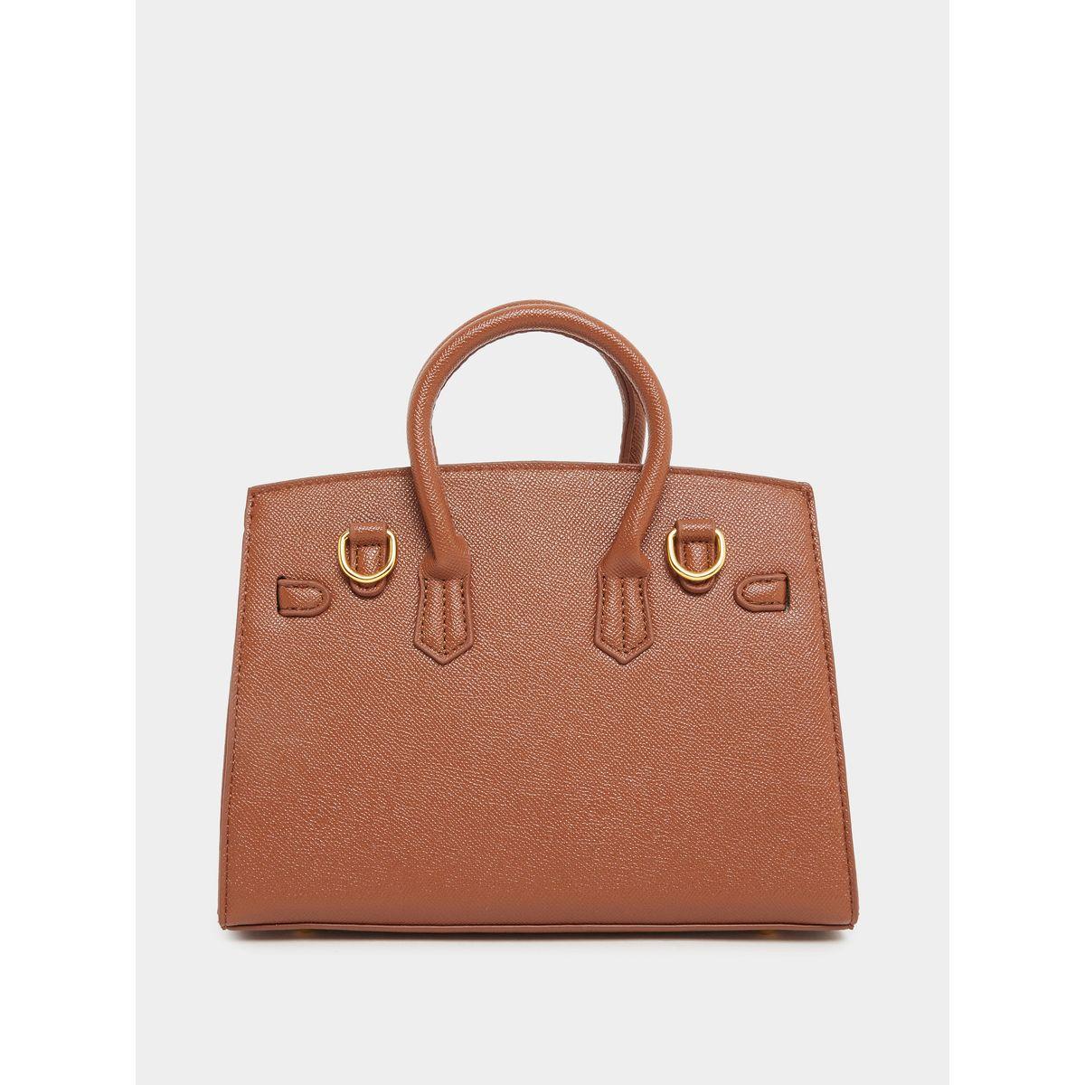 Styli Brown Twist Lock Handbag with Purse Charm-women-bagsandwallets-handbags-image-2